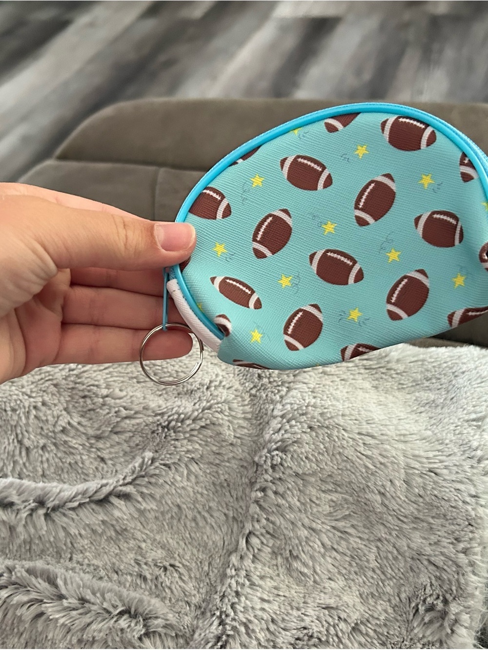 🔥$2 Kids Football Print Coin Pouch - Light Blue